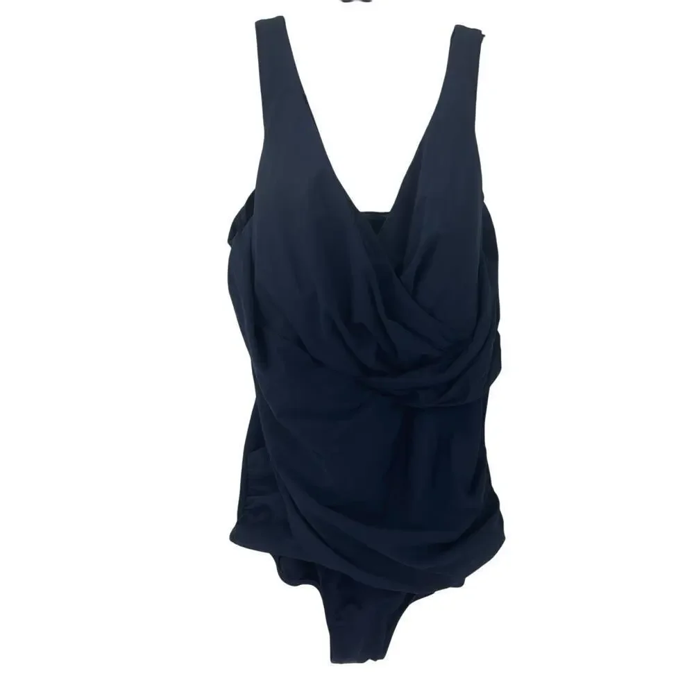 Miraclesuit Women's Crossover One Piece Swimsuit Midnight Blue Size 22W NWT